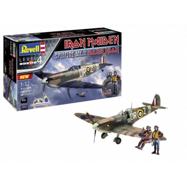 KIT PARA MONTAR REVELL AVIÃO IRON MAIDEN SPITFIRE MK.II ACES HIGH 1/32 NÍVEL 4 134 PEÇAS COMPLETO COM TINTAS COLA E PINCEL REV 05688